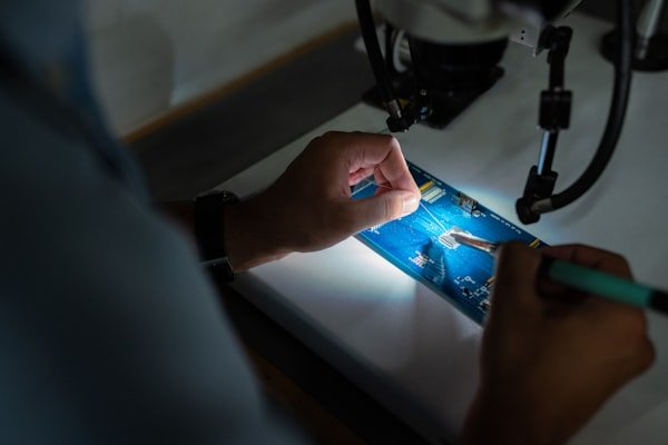 Youth repairing electronics on a desk